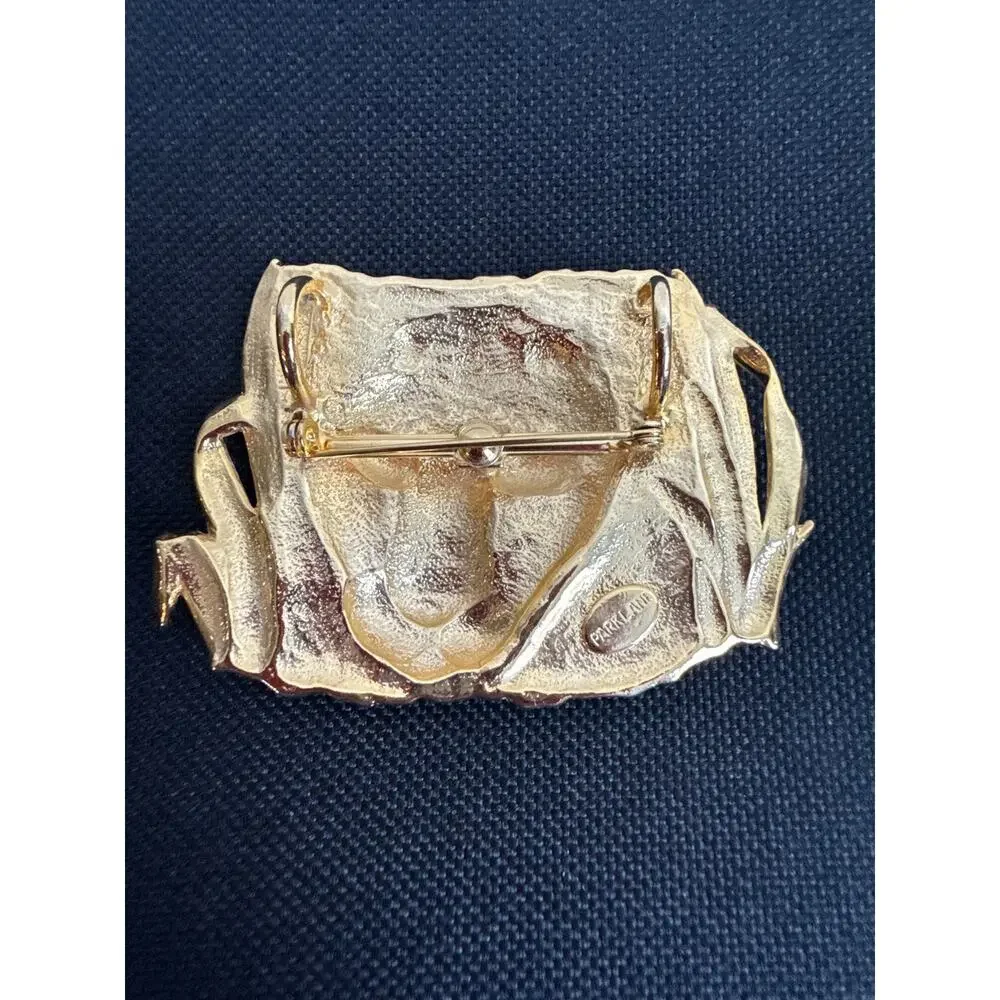 Vintage Signed Park Lane Gold Tone Textured Brooch Pendant